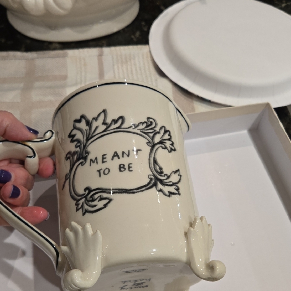 Meant To Be Ceramic Mug with Blue Interior and Cream Exterior by - Picture 3 of 5